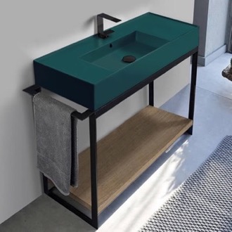 Console Bathroom Vanity Green Sink Bathroom Vanity, Floor Standing, Natural Brown Oak, Modern, 43